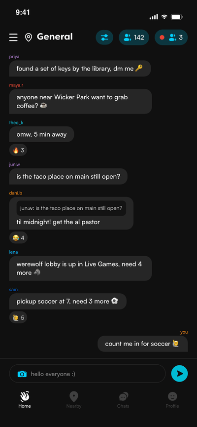 Vicinity general chat, busy with neighbors making plans
